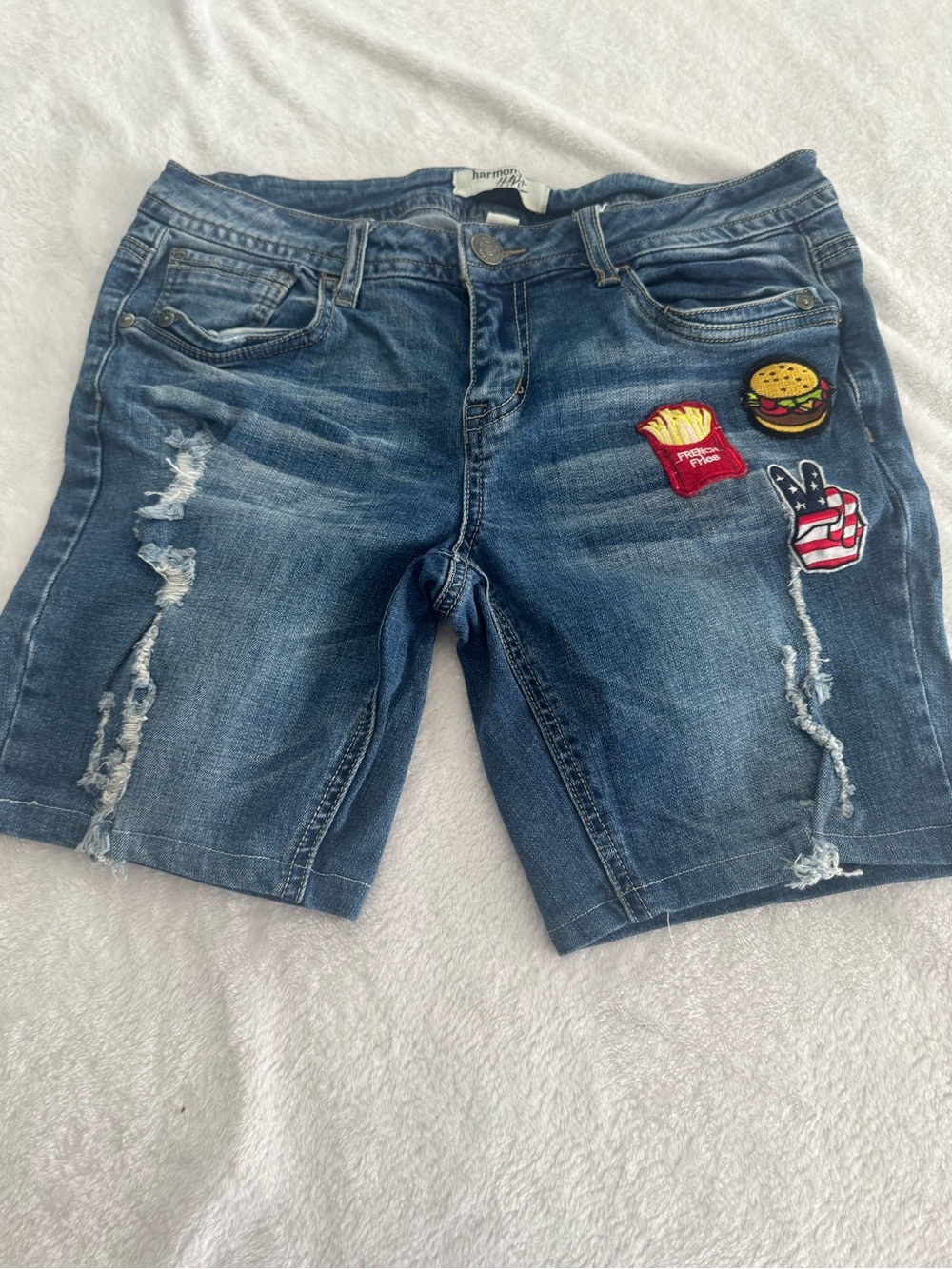 Distressed Blue Denim Womenβs Shorts with Patch Details